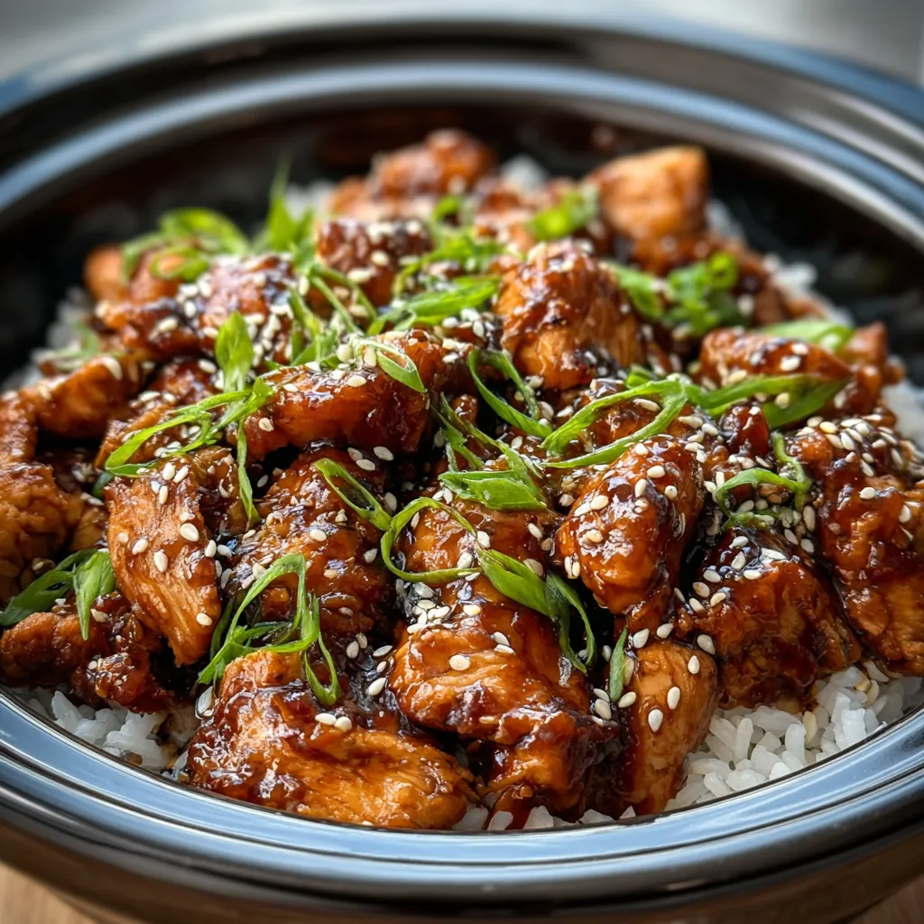 CROCKPOT TERIYAKI CHICKEN EASY DUMP DINNER 1 Delicious Crockpot Teriyaki Chicken ready to serve, slow-cooked to perfection.
