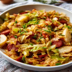 EASY CABBAGE SKILLET RECIPE 2 Delicious Cabbage Skillet featuring fresh ingredients in a flavorful dish.