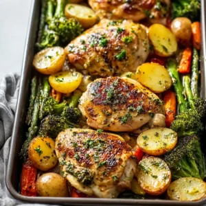 EASY SHEET PAN GARLIC BUTTER CHICKEN & VEGGIES 2 Sheet Pan Garlic Butter Chicken & Veggies baked on a sheet pan, showcasing a delicious and easy dinner recipe.