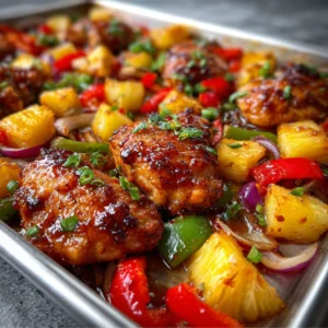 EASY SHEET PAN HAWAIIAN CHICKEN 2 Sheet Pan Hawaiian Chicken features pineapple, bell peppers, and juicy chicken baked on a sheet pan for an easy weeknight dinner.