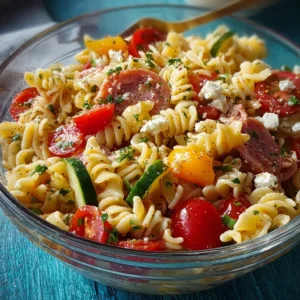 HIGH-PROTEIN ITALIAN PASTA SALAD QUICK 2 High-Protein Italian Pasta Salad features a vibrant and delicious pasta salad perfect for a healthy and satisfying meal.
