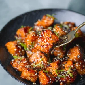 Delicious Honey Garlic Salmon Bites, glazed and ready to eat.