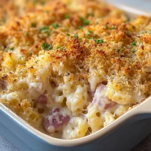 PERFECT CHICKEN CORDON BLEU CASSEROLE 2 Chicken Cordon Bleu Casserole is pictured as a delicious and creamy baked dish with a golden-brown topping.