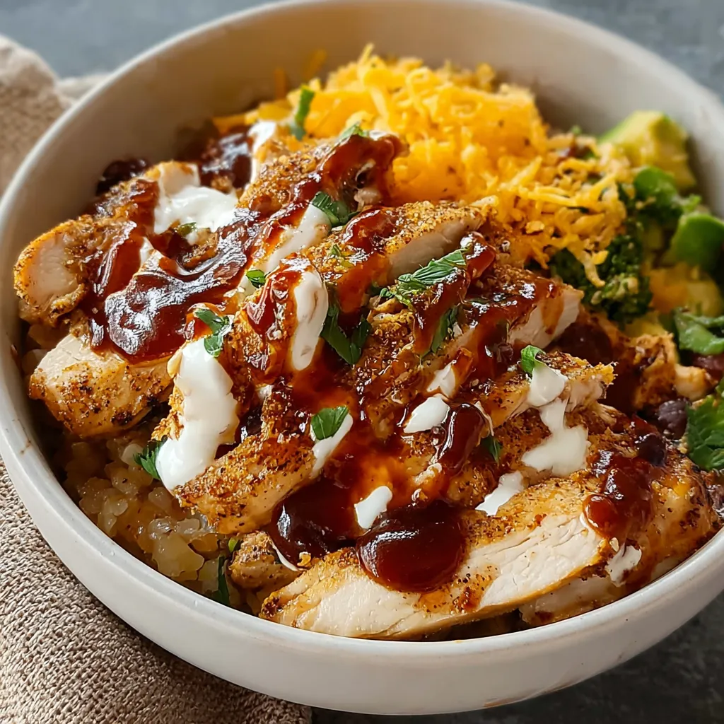 QUICK BBQ CHICKEN RANCH BOWL 1 A delicious BBQ Chicken Ranch Bowl is pictured as the featured image for this recipe.