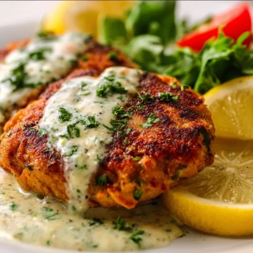 QUICK GARLIC SAUCE SALMON PATTIES 2 Garlic Sauce Salmon Patties are beautifully displayed as a featured image.
