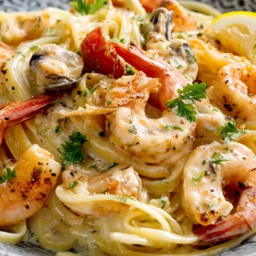 SEAFOOD PASTA ULTIMATE EASY 2 Delicious Seafood Pasta with shrimp, mussels, and clams served as a featured image for the recipe.