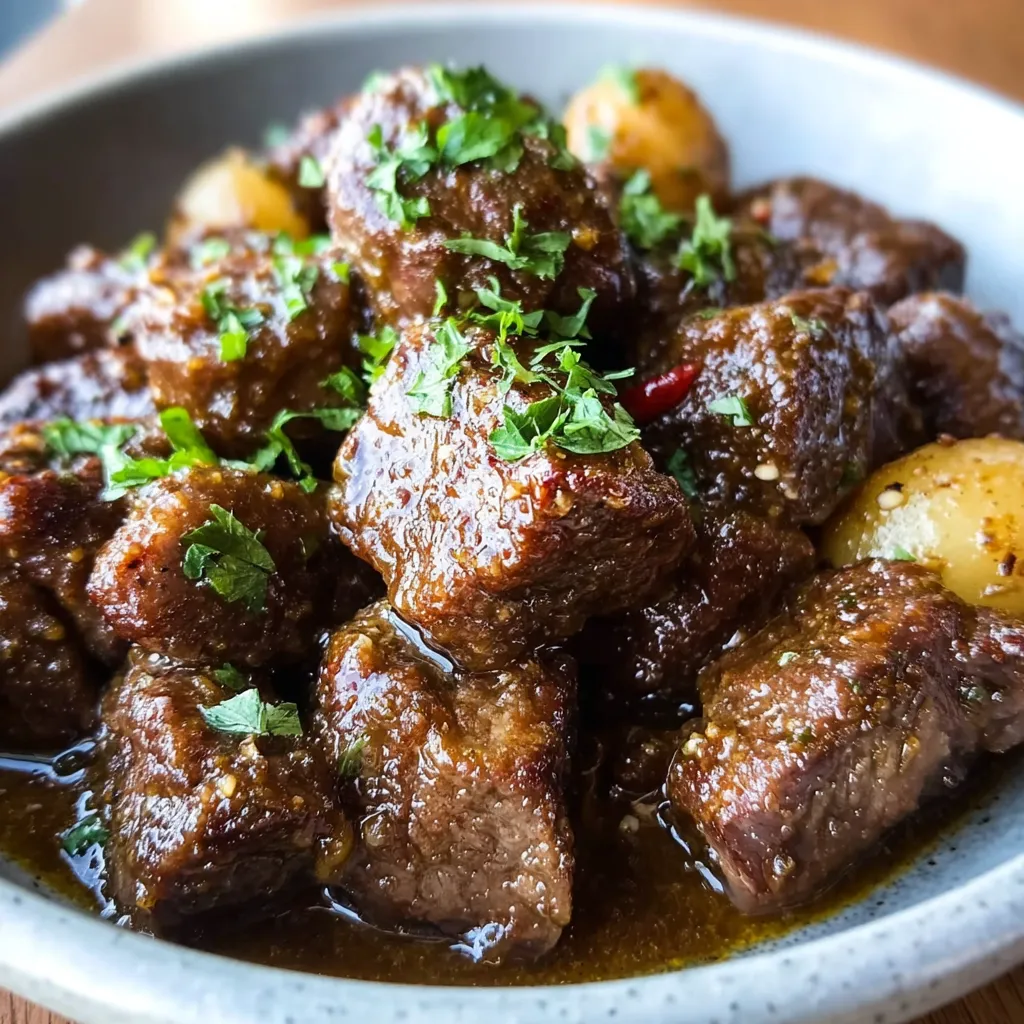 SLOW COOKER GARLIC BUTTER BEEF BITES EASY