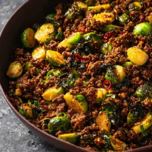 SWEET CHILI GROUND BEEF AND BRUSSELS QUICK 2 Sweet Chili Ground Beef And Brussels is a delicious and easy meal featuring ground beef and Brussels sprouts.