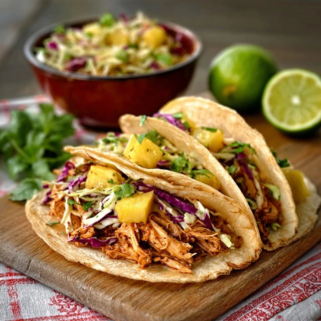 ALOHA PINEAPPLE CHICKEN TACOS WITH SLAW 4 Pineapple Chicken Tacos with Slaw Recipe