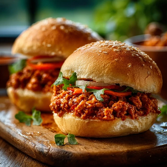Cajun Chicken Sloppy Joes piled high on toasted buns, ready to eat.