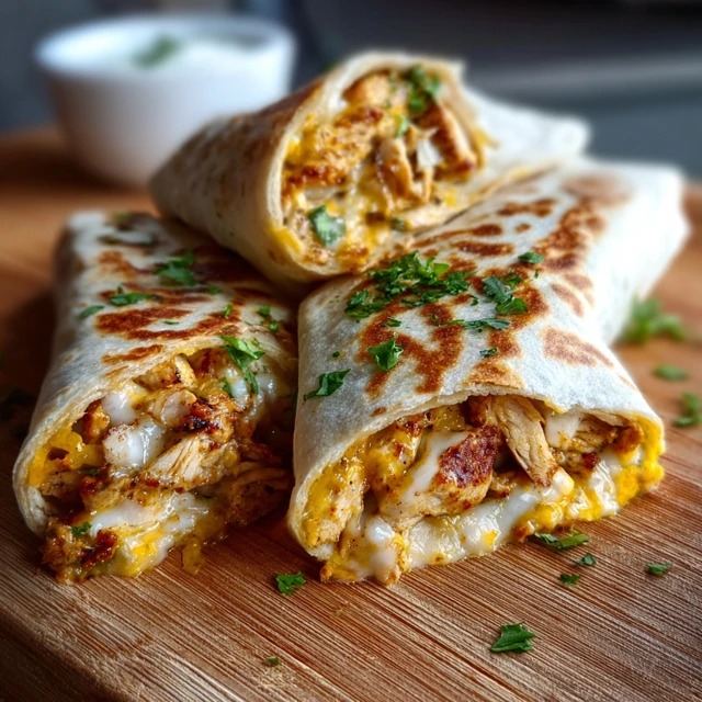 Delicious Cheesy Garlic Chicken Wraps, ready to eat!