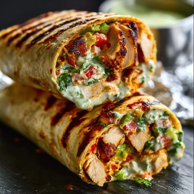 Delicious Chipotle Ranch Grilled Chicken Burrito, ready to eat.