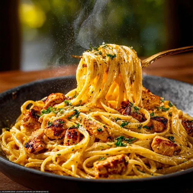 Creamy Cowboy Butter Chicken Linguine, ready to enjoy!
