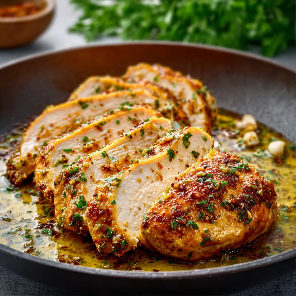 Juicy Garlic Butter Baked Chicken Breast fresh from the oven, ready to eat.