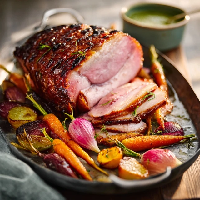 SHOWSTOPPER GLAZED HAM WITH ROASTED SPRING CARROTS 4 Glazed Ham Recipe