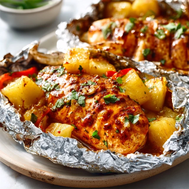 SIZZLING PINEAPPLE CHICKEN FOIL PACKETS 4 Pineapple Chicken Foil Packets Recipe