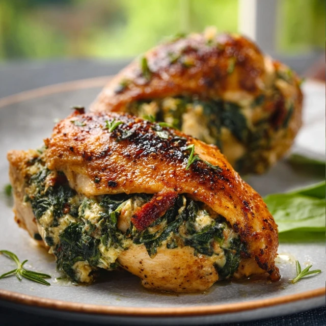Delicious Spinach Stuffed Chicken Breasts ready to bake, showcasing the creamy filling.