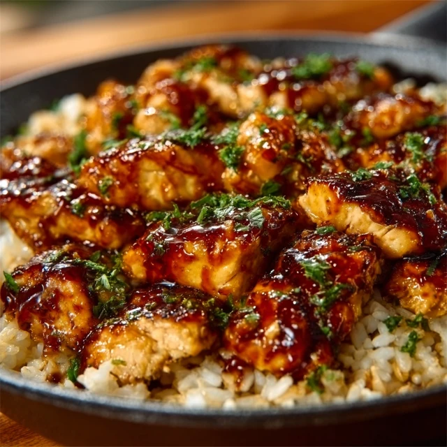 STICKY HONEY BBQ CHICKEN AND RICE SKILLET 4 Sticky Honey BBQ Chicken and Rice Skillet Recipe