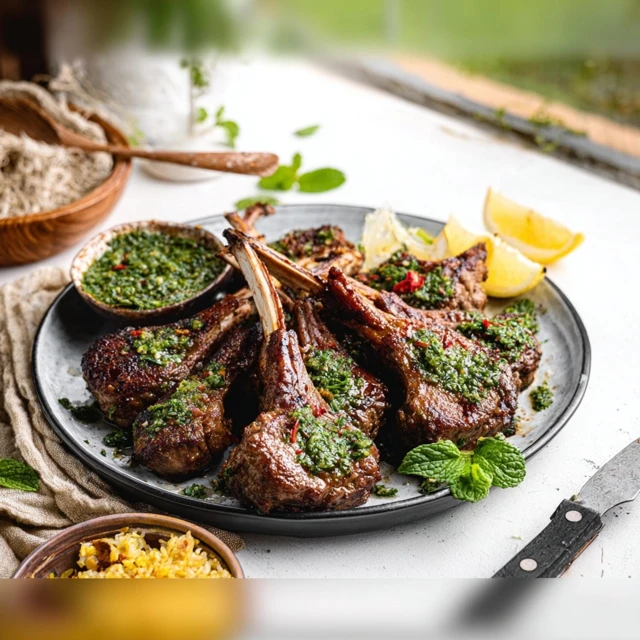 ZESTY AIR FRYER LAMB CHOPS MINT CHIMICHURRI 4 Air Fryer Lamb Chops with Mint Chimichurri Recipe