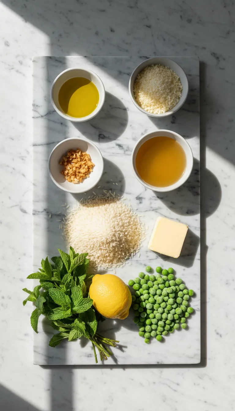 EFFORTLESS SPRING PEA AND MINT RISOTTO 2 Spring Pea and Mint Risotto Ingredients
