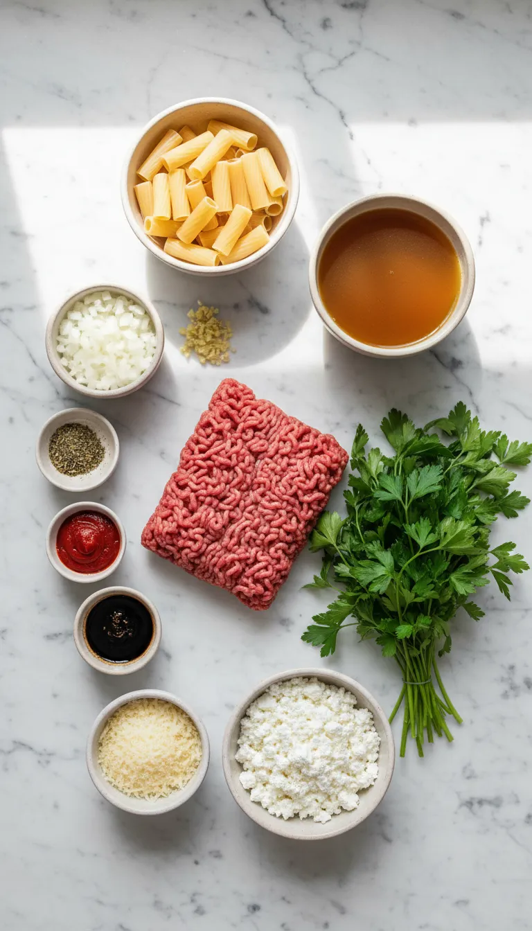 Creamy High Protein Beef Pasta Ingredients