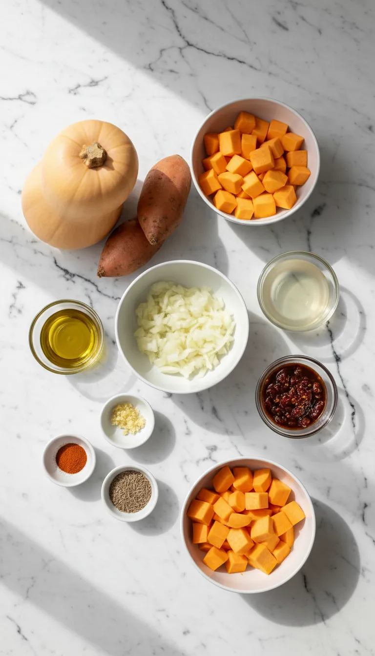 SUNSET SPICY BUTTERNUT SQUASH SWEET POTATO SOUP 2 Spicy Butternut Squash Sweet Potato Soup Ingredients