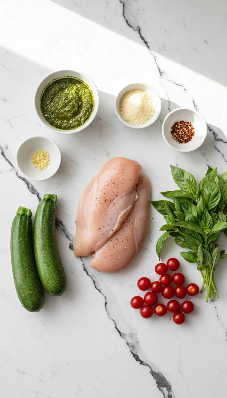 VIBRANT ZUCCHINI NOODLES WITH PESTO & CHICKEN 2 Zucchini Noodles with Pesto & Chicken Ingredients