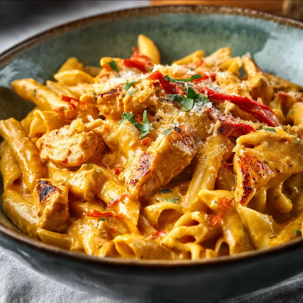 CAJUN CHICKEN PASTA CREAMY DREAMY BOLD 1 Creamy Cajun Chicken Pasta with peppers and parmesan cheese.