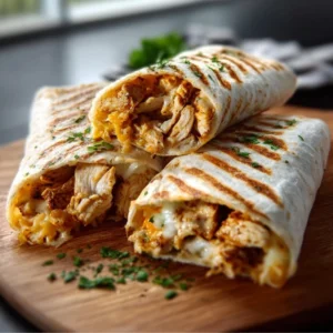 Delicious Cheesy Garlic Chicken Wraps ready to eat, a quick and easy weeknight dinner.