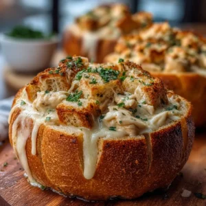 CHICKEN ALFREDO GARLIC BREAD BOWLS TONIGHT 2 Creamy Chicken Alfredo Garlic Bread Bowls recipe, a delicious and easy comfort food meal.