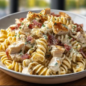 CHICKEN BACON RANCH PASTA DREAM RECIPE 2 Creamy Chicken Bacon Ranch Pasta ready to eat. Delicious comfort food!