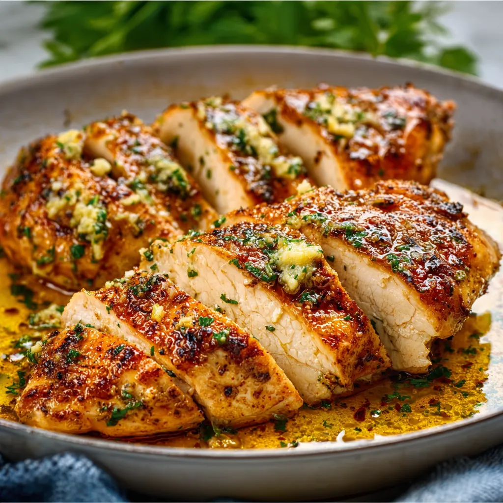 GARLIC BUTTER BAKED CHICKEN BREAST SO JUICY 1 Juicy Garlic Butter Baked Chicken Breast, ready to eat.