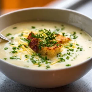 A creamy bowl of Instant Pot Potato Leek Soup garnished with fresh chives and black pepper.