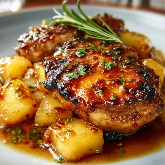 SHOWSTOPPER PINEAPPLE BOURBON GLAZED CHICKEN 1 A platter of juicy Pineapple Bourbon Glazed Chicken, garnished with fresh pineapple and green onions.