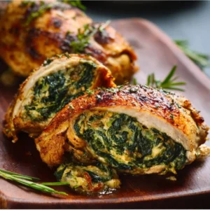 SPINACH STUFFED CHICKEN BREASTS LOW CARB 2 Delicious Spinach Stuffed Chicken Breasts ready to bake for a healthy and flavorful dinner.