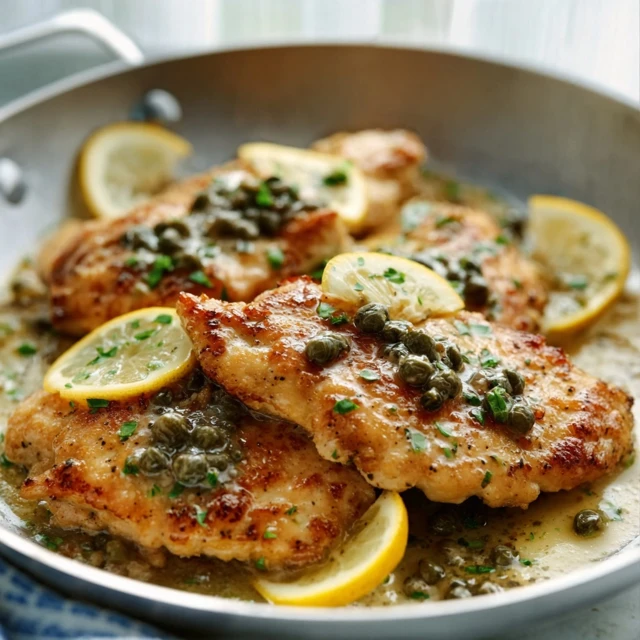 THE CHICKEN PICCATA RECIPE EVERYONE LOVES 1 Sautéed Chicken Piccata on a plate with a bright lemon-caper sauce and garnished with fresh parsley.