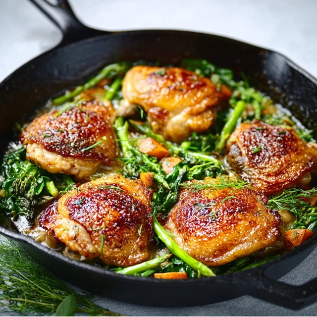 VIBRANT SKILLET CHICKEN THIGHS WITH SPRING GREENS
