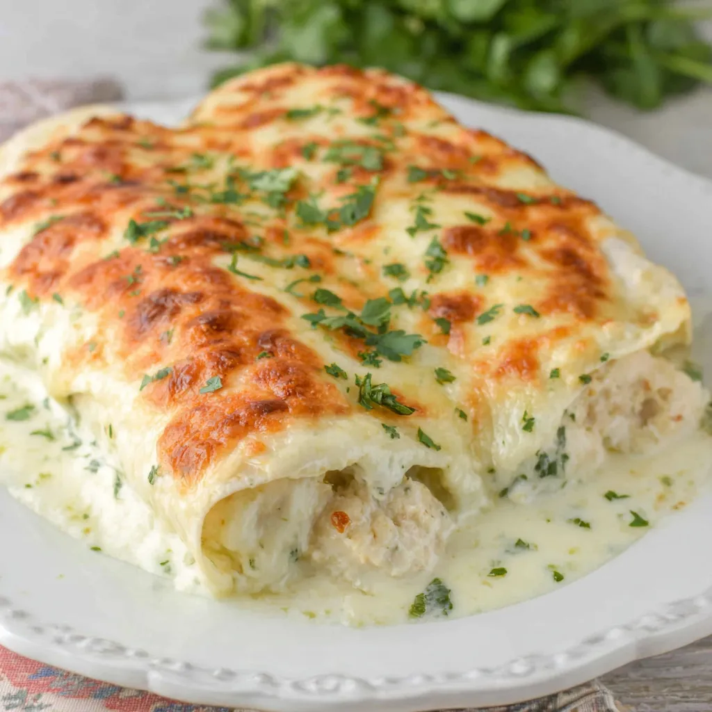 WHITE CHICKEN ENCHILADAS SILKY 30 MINUTE DINNER 1 Creamy White Chicken Enchiladas, a delicious and easy Mexican casserole.