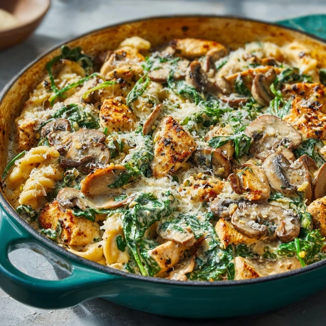 DREAMY CREAMY CHICKEN MUSHROOM SPINACH SKILLET 4 Chicken Mushroom Spinach Skillet Recipe