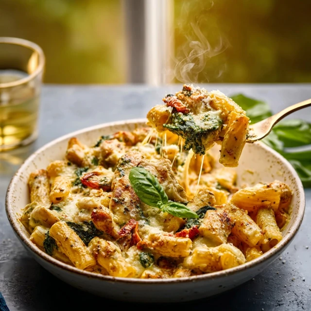 DREAMY CREAMY PESTO CHICKEN PASTA BAKE 4 Creamy Pesto Chicken Pasta Bake Recipe