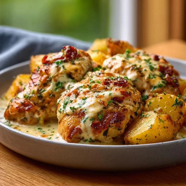 HEAVENLY CREAMY GARLIC CHEESY CHICKEN & POTATOES 4 Creamy Garlic Cheesy Chicken and Potatoes Recipe