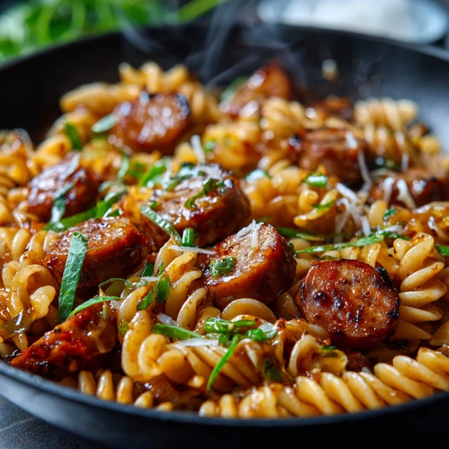 Sticky Honey Garlic Sausage Pasta Skillet Recipe