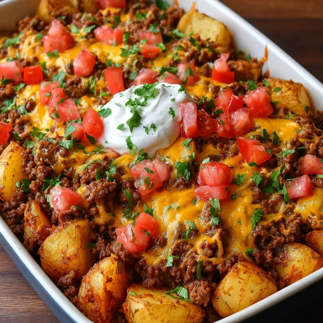 LOADED CHEESY TACO POTATO BAKE 4 Cheesy Taco Potato Bake Recipe