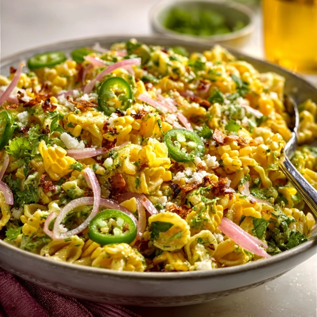 LOADED SPICY JALAPEÑO ELOTE PASTA SALAD 4 Spicy Jalapeño Elote Pasta Salad Recipe