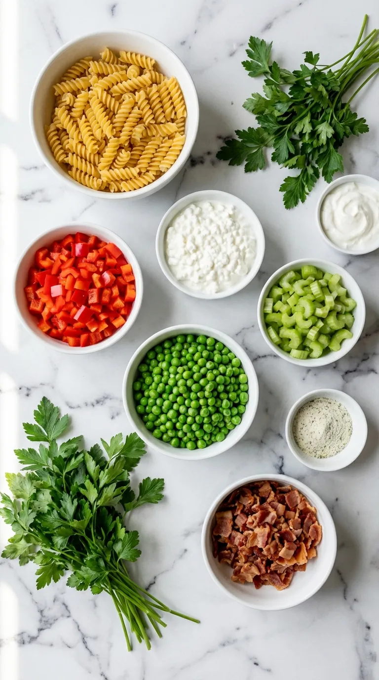High-Protein Creamy Ranch Pasta Salad Ingredients