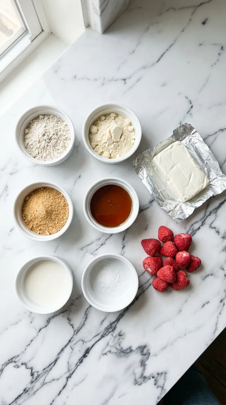 CREAMY DREAMY STRAWBERRY CHEESECAKE PROTEIN BALLS 2 Strawberry Cheesecake Protein Balls Ingredients