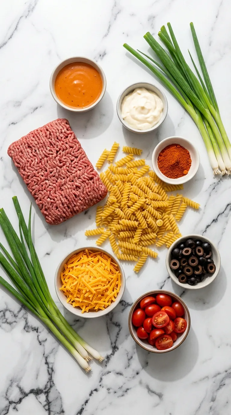 Ground Beef Taco Pasta Salad Ingredients