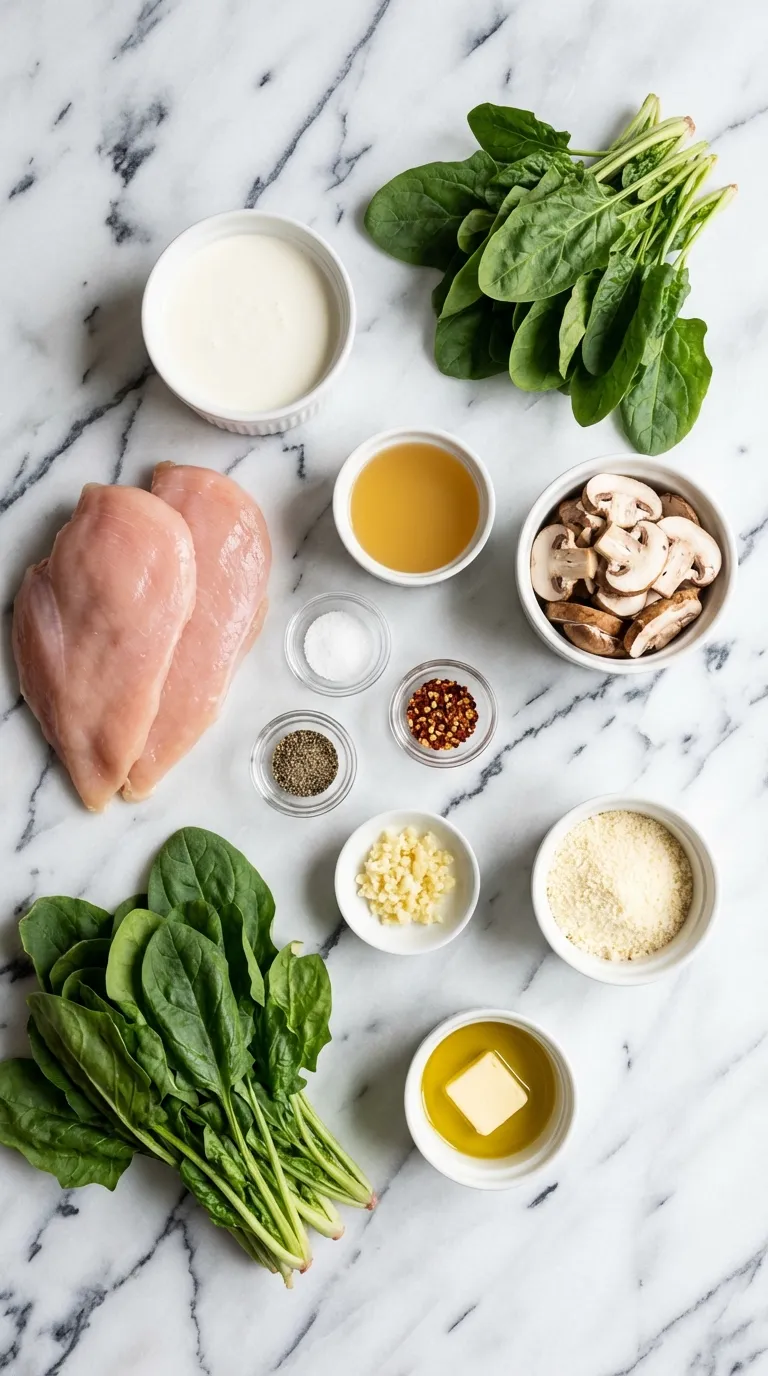 DREAMY CREAMY CHICKEN MUSHROOM SPINACH SKILLET 2 Chicken Mushroom Spinach Skillet Ingredients