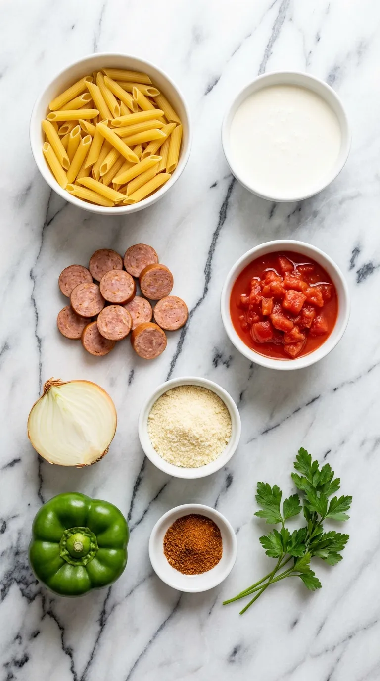 FIERY CREAMY CAJUN SAUSAGE PASTA MAGIC 2 Cajun Sausage Pasta Ingredients