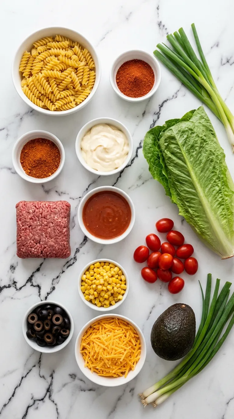 FIESTA GLUTEN-FREE TACO PASTA SALAD 2 Gluten-Free Taco Pasta Salad Ingredients